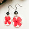 Colored resin earrings, Red flower earrings, Black stone earrings, Obsidian earrings, Stainless steel earrings, Gift idea Woman