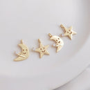 10pcs cz pave star crescent pendant charm, brass gold plated necklace pendant, pave charm