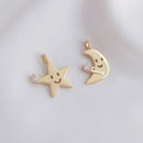 10pcs cz pave star crescent pendant charm, brass gold plated necklace pendant, pave charm