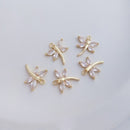 10pcs cz pave dragonfly charm pendant, 13.8x15mm dragonfly brass gold plated bracelet necklace pendant, pave charm