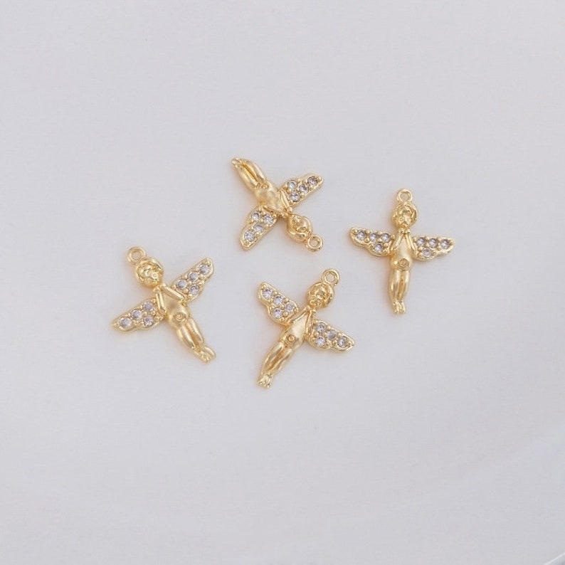 10pcs cz pave little angel charm pendant, 14.5x17.5mm brass gold plated bracelet necklace pendant, little angel pave charm