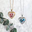 Handmade Pressed Natural Flower Stainless Steel Heart Locket Necklace| Silver Gold Tone Photo Locket Pendant Necklace