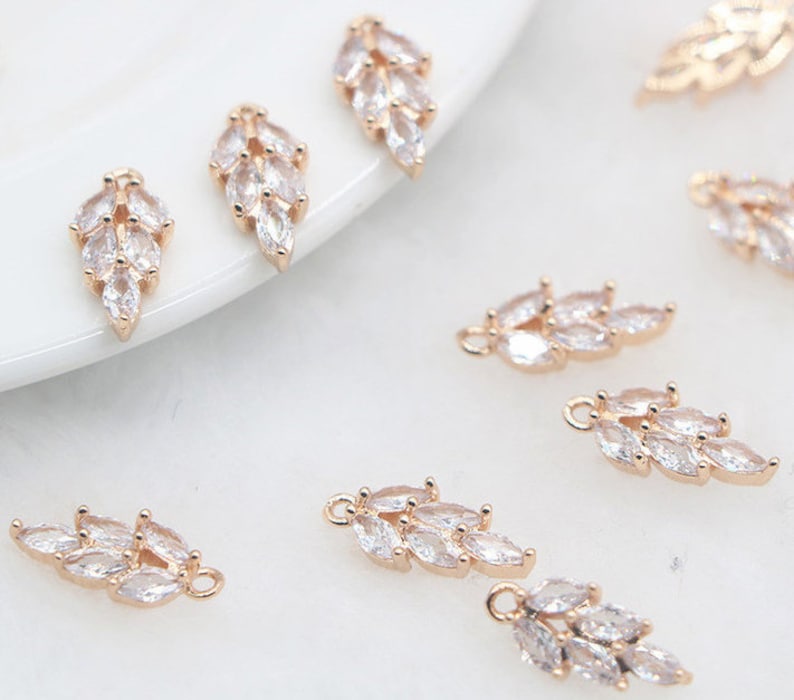 10pcs small leaves cz pave Leaves pendant charm, brass gold plated necklace pendant, pave charm