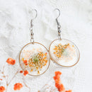 Summer Jewelry, Orange Babybreath Handmade Pressed Flower Resin Earrings,Dangle Drop Earrings, Real Dried Flower Earrings,Bridesmaid Gift