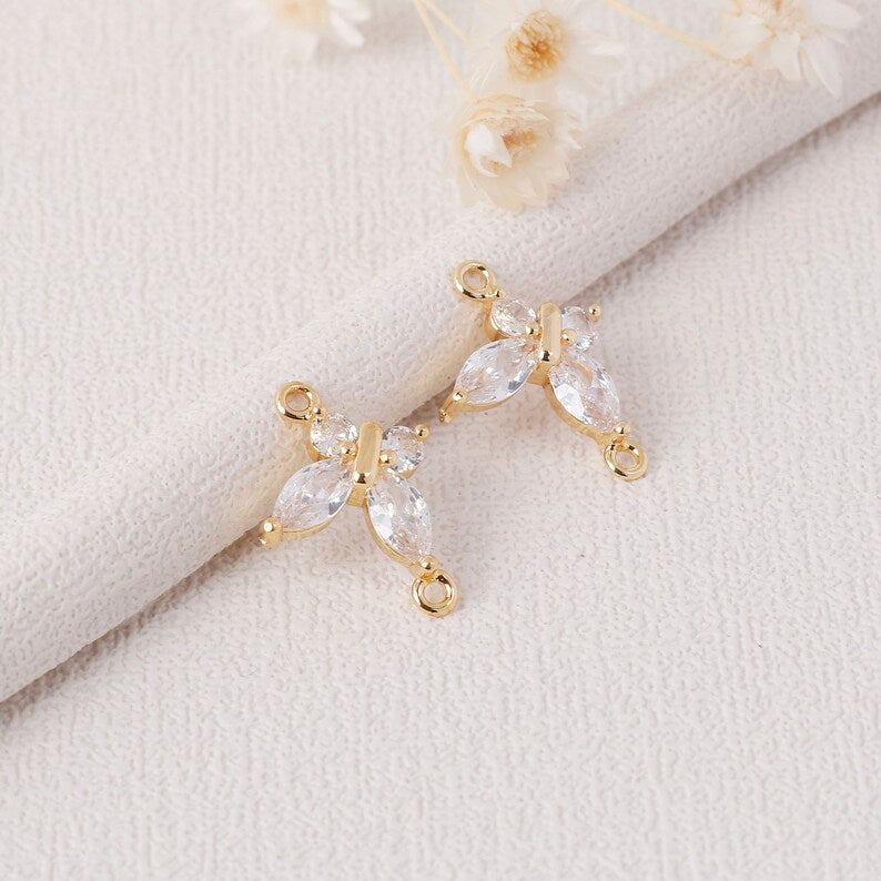 6pcs Real Gold Plated Butterfly Charms,Zircon Butterfly Pendant,Dainty Charms,Tiny Butterfly Pendant,Animal,Necklace Charm,Bracelet Charms