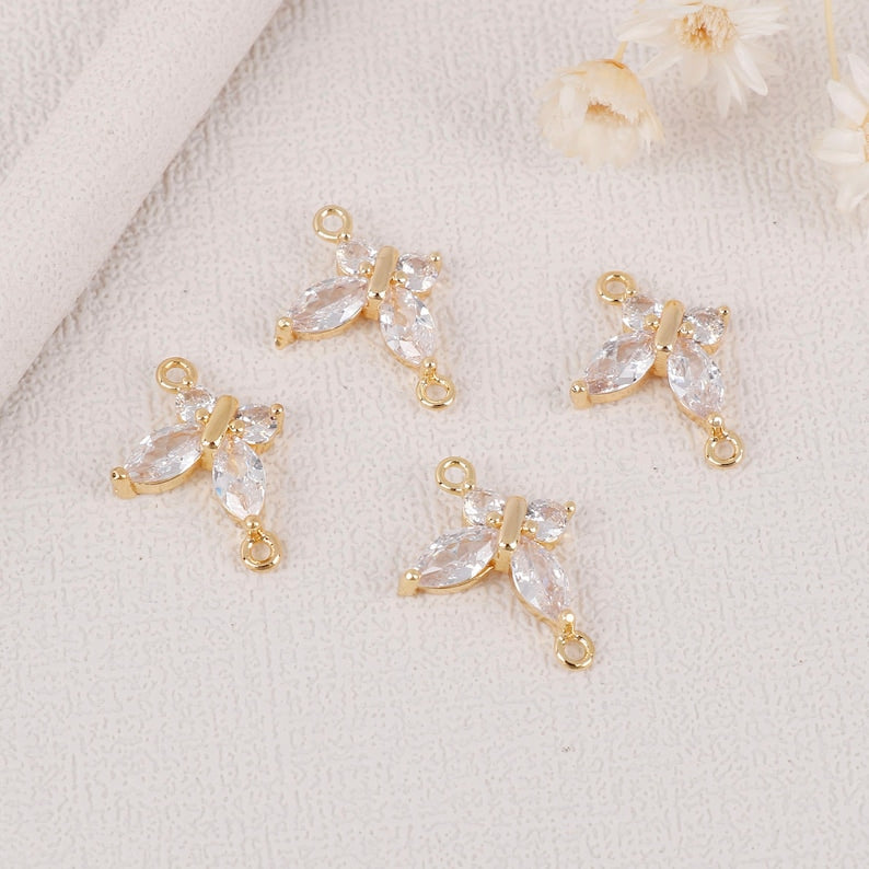 6pcs Real Gold Plated Butterfly Charms,Zircon Butterfly Pendant,Dainty Charms,Tiny Butterfly Pendant,Animal,Necklace Charm,Bracelet Charms