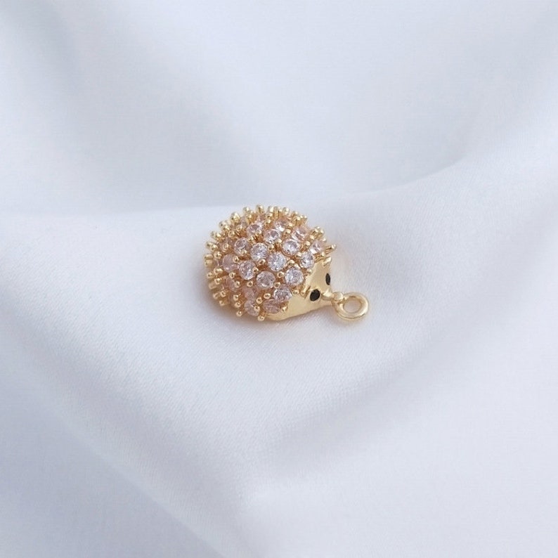 4pcs cz pave hedgehog charm pendant, 14.5x10.5mm brass gold plated bracelet necklace pendant, pave charm