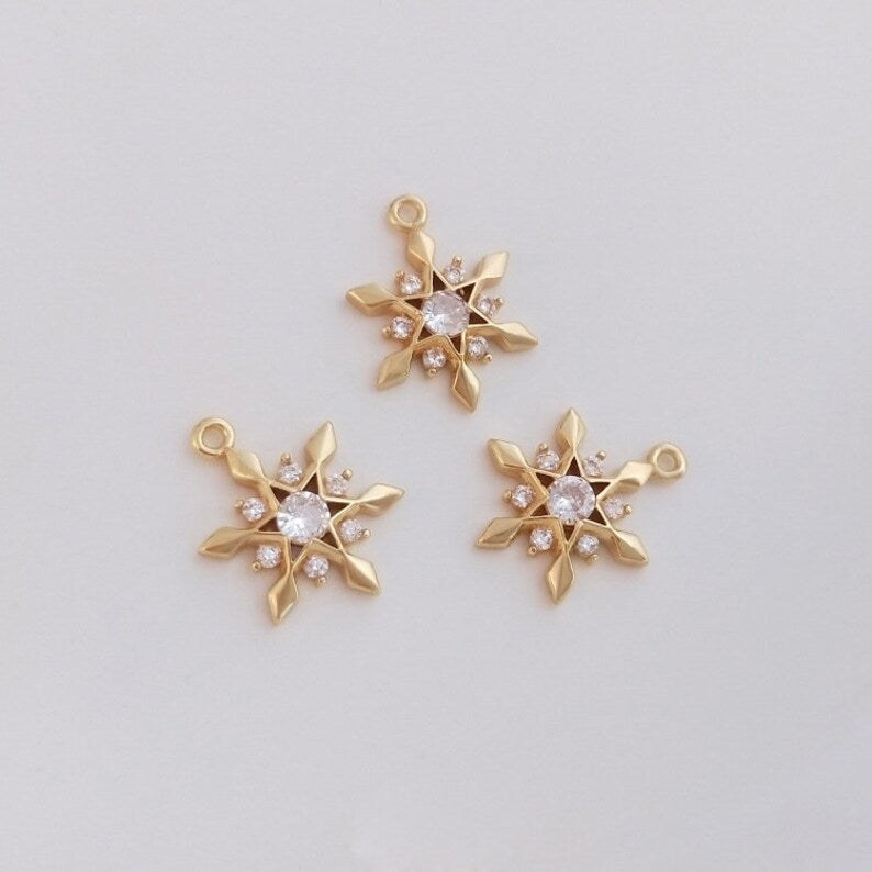 10pcs cz pave hexagram, snowflake charm pendant, 12mm dragonfly brass gold plated bracelet necklace pendant, pave charm