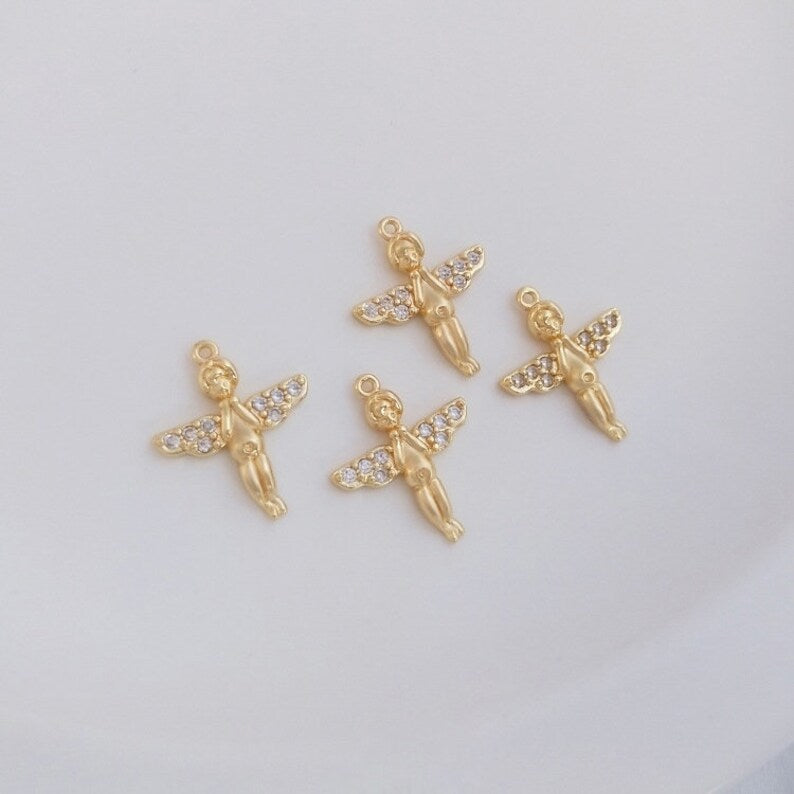 10pcs cz pave little angel charm pendant, 14.5x17.5mm brass gold plated bracelet necklace pendant, little angel pave charm