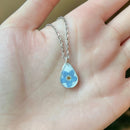 Forget Me Not Necklace, Real Pressed Flower, Minimalist Resin Jewelry, Teardrop Pendant, 18 Inch Stainless Steel Chain