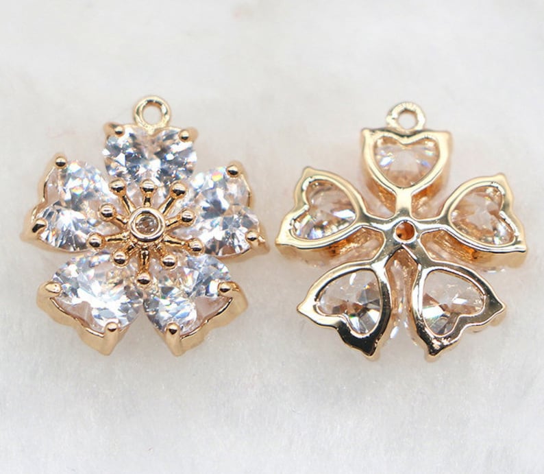 10pcs five petals CZ Pave Charm, flower zircon Charm Pendant, Diy Glass crystal Pave Charm, Jewelry Making Supplies