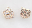 10pcs four leaf clover Heart CZ Pave Charm, four leaf clover zircon Charm Pendant, Diy Glass crystal Pave Charm, Jewelry Making Supplies