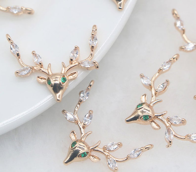 10pcs sdeer head cz pave pendant, deer charm, brass gold plated necklace pendant,pave charm