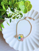 Pressed Flower Adjustable Bracelet | Dry Multicolor Birth Flower Charm Hexagonal Bracelet | Resin Dried Floral Bracelet | Bridesmaid Gift