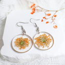 Summer Jewelry, Orange Babybreath Handmade Pressed Flower Resin Earrings,Dangle Drop Earrings, Real Dried Flower Earrings,Bridesmaid Gift