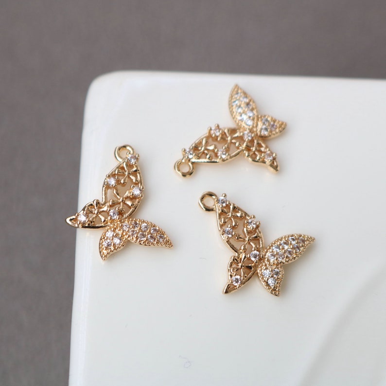 10pcs Butterfly CZ Pave Charm, 14x16.5mm zircon Charm Pendant, crystal Pave Charm, Jewelry Making Supplies