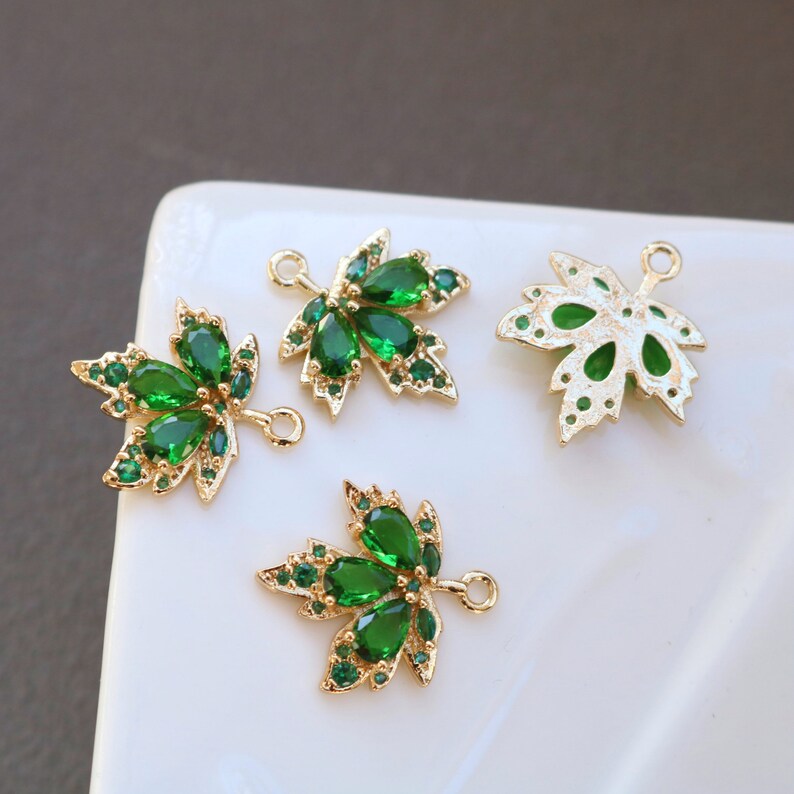 10pcs maple leaf zircon Charm pendant, 17x20mm Zircon pendant Charm CZ Pave Pendant Charm, DIY Connector Jewelry Making