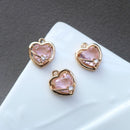 10pcs heart Glass Charm Pendant, 5mm CZ Pave Charm, heart Zircon ball Pendant, 15*22mm Jewelry Making, Material Craft Supplies