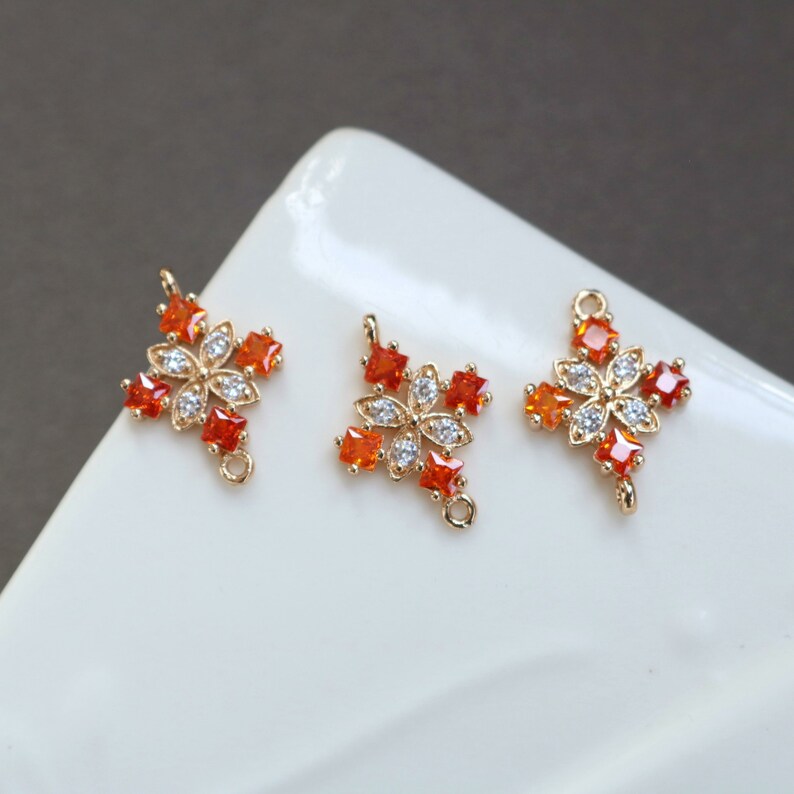 10pcs four petals CZ Pave Charm, flower Zircon Pendant, Jewelry Making, Zircon Material Craft Supplies