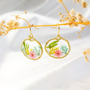 Round Real Flower Dangle Drop Earrings, Pressed Dried Flower Earrings, Hypoallergenic Gold-filled Earring Hook Earings,Summer Jewelry