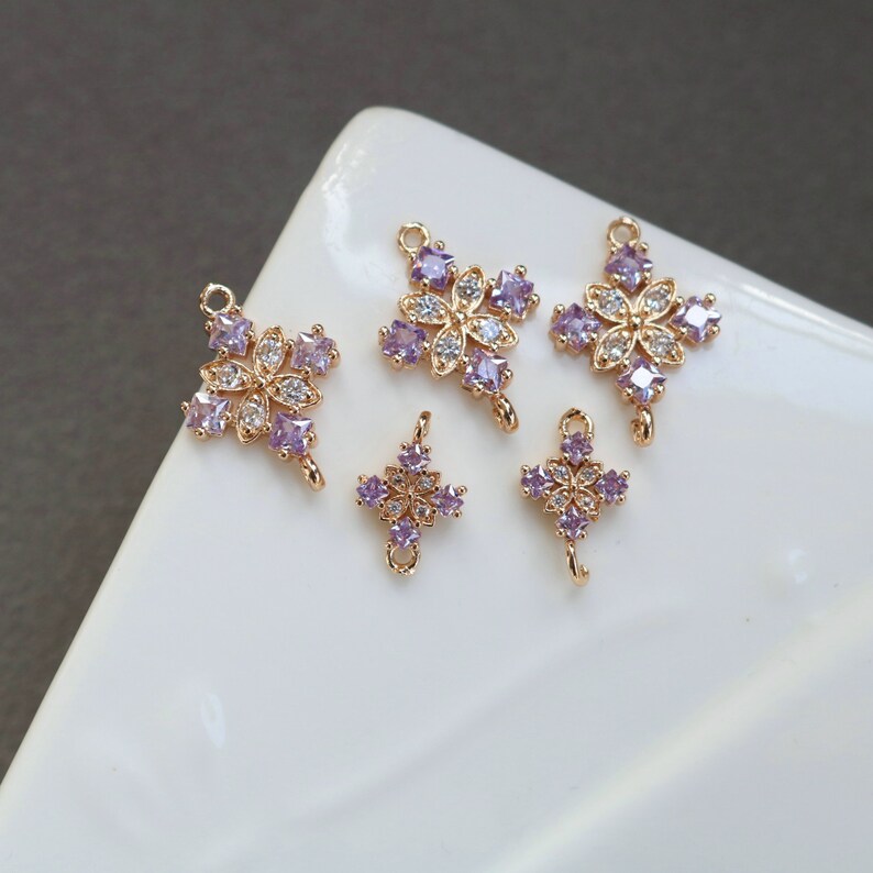 10pcs four petals CZ Pave Charm, flower Zircon Pendant, Jewelry Making, Zircon Material Craft Supplies