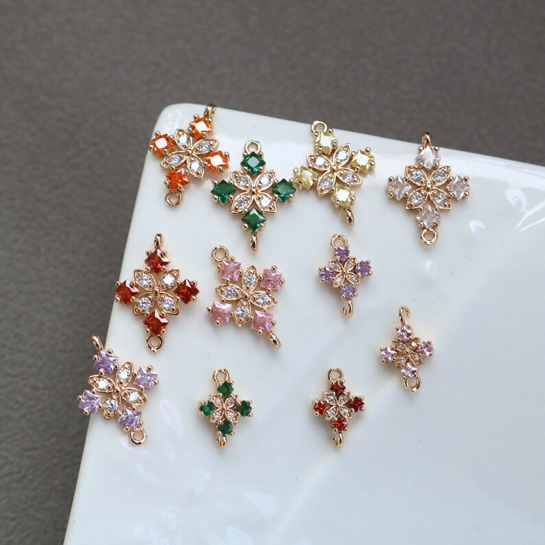 10pcs four petals CZ Pave Charm, flower Zircon Pendant, Jewelry Making, Zircon Material Craft Supplies