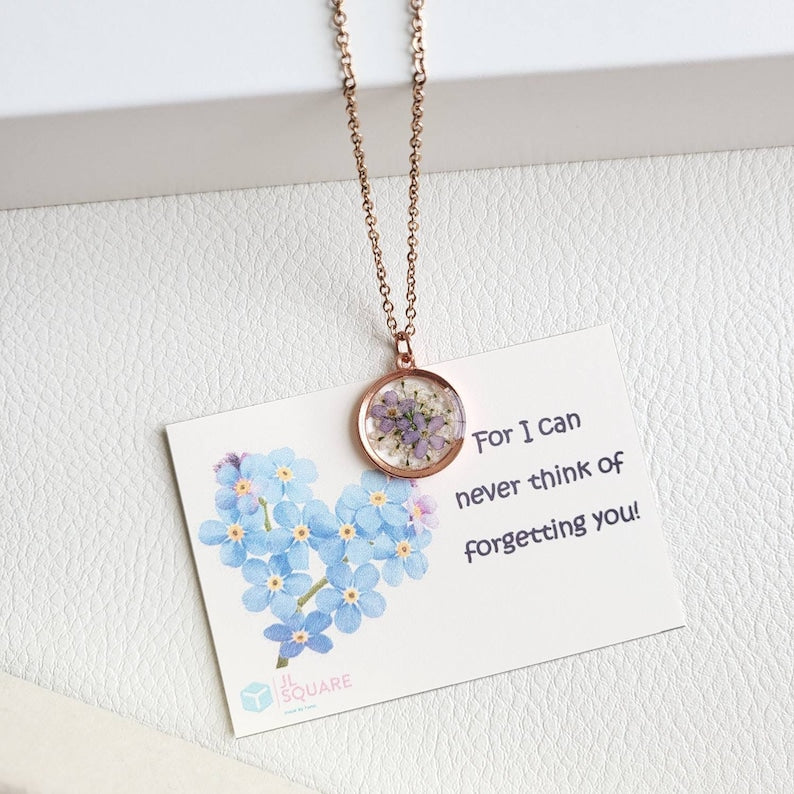 Forget Me Not Necklace, Wildflower Necklace, Pressed Flower Necklace, Resin Jewelry, Handmade, Unique Gift for Her, Bridesmaid Jewelry