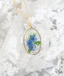 Pressed Forget Me Not Pendant Necklace| Real Flower Gold Tone Resin Necklace| Handmade Jewelry| Mother's Day Gift for her