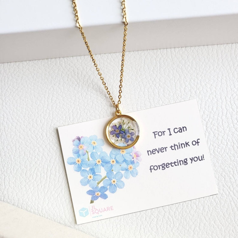 Forget Me Not Necklace, Wildflower Necklace, Pressed Flower Necklace, Resin Jewelry, Handmade, Unique Gift for Her, Bridesmaid Jewelry