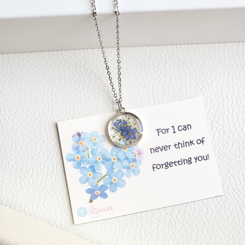 Forget Me Not Necklace, Wildflower Necklace, Pressed Flower Necklace, Resin Jewelry, Handmade, Unique Gift for Her, Bridesmaid Jewelry