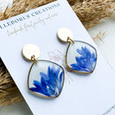 Resin earrings with cornflower petals, Women's stainless steel earrings, Dangling earrings with flowers, Birthday gifts for friends