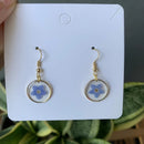 14K Gold Forget Me Not Resin Flower Earrings, Handmade Pressed Real Flower Resin Earrings, Dired Flower Dangle Drop Earrings, Birthday Gifts