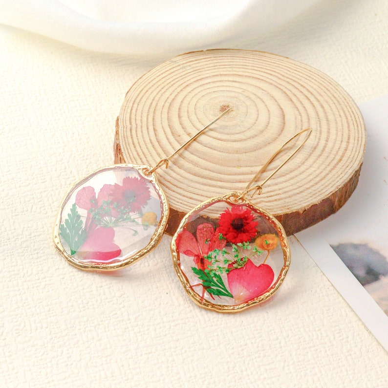 Dried Flower Handmade Earrings, Pressed Rose Earrings, Red Lobelia Earrings, Botanical Jewelry, Summer Jewelry, Mother's Day Gift