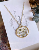 Baby’s breath Gypsophila flower necklace, pressed flower resin jewellery, silver, 14k gold plated, gifts for her