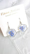 Forget Me Not Silver Hexagon Earrings, Real Pressed Flowers Handmade Earrings, Blue Dry Flowers, Special, Unique, Gift for Her