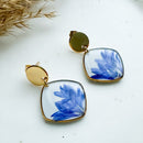 Resin earrings with cornflower petals, Women's stainless steel earrings, Dangling earrings with flowers, Birthday gifts for friends