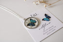 Sterling Silver Morpho Butterfly Necklace | Blue Butterfly | Pressed Wildflower Necklace | Resin Necklace | Dried Wildflowers