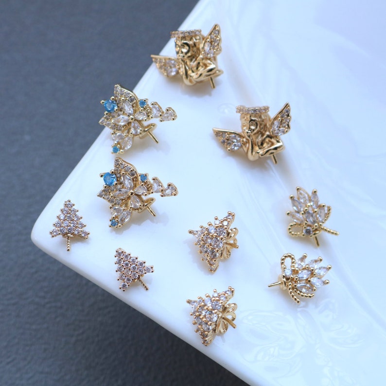 10pcs Crown zircon Charm, diy pearl inlaid tray, CZ Pave Crown Pendant Charm, DIY Connector Jewelry Making