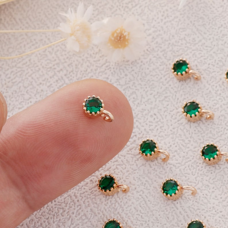 Preferential !!! 10pcs Gold Plated Zircon Charm,Gold Initial Charm,Tiny cz Pendant,cz Pave Charm, Green, Wholesale