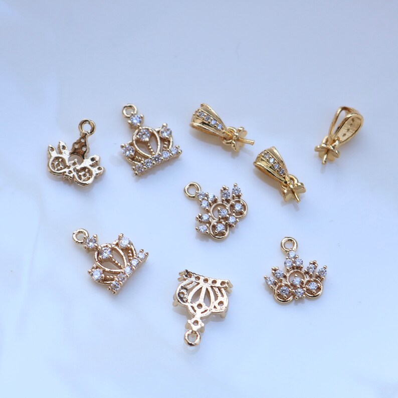 10pcs Crown zircon Charm, diy pearl inlaid tray, CZ Pave Crown Pendant Charm, DIY Connector Jewelry Making