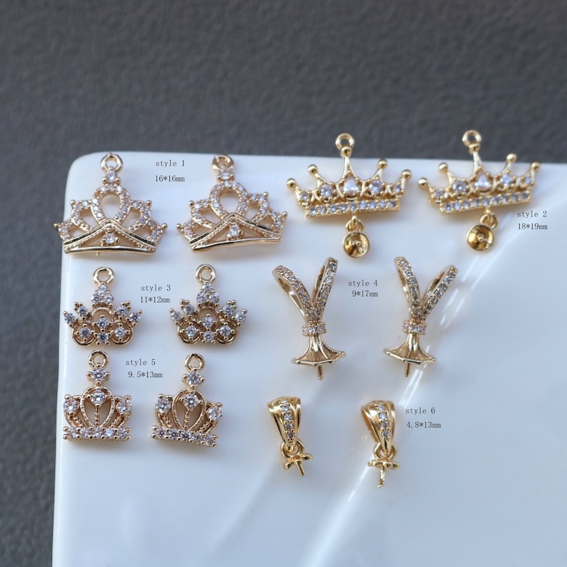 10pcs Crown zircon Charm, diy pearl inlaid tray, CZ Pave Crown Pendant Charm, DIY Connector Jewelry Making