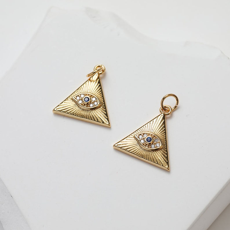 2pcs Nickel Free Real 18K CZ Gold Plated Evil Eye Charm ,Triangle Evil Eye,Bracelets Finding,Trendy Charm,Gold Initial Charm