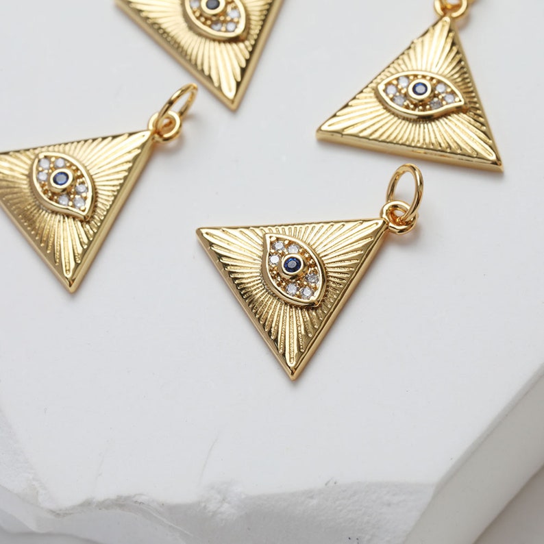 2pcs Nickel Free Real 18K CZ Gold Plated Evil Eye Charm ,Triangle Evil Eye,Bracelets Finding,Trendy Charm,Gold Initial Charm