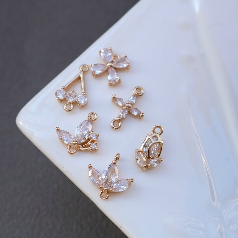 10pcs triangle, cross, flower petals CZ Pave Connector Charm, zircon Charm Pendant, crystal Pave Charm, wholesale prices, High Quality