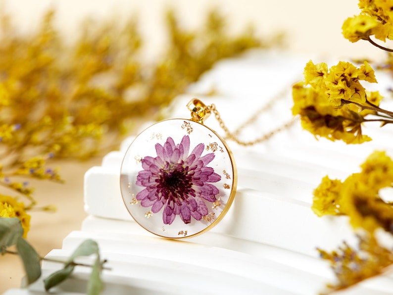 Pressed Flower Necklace Birth Flower Necklace Dried Flower ResinJewelry Real Flower Necklace Birthday Gift For Her For Mothers Day Gift