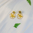 Hexagonal Earrings Gold Real flowers, Resin Dried Flowers Pressed, Dainty Drop Earrings, Gifts for Bridsmaid