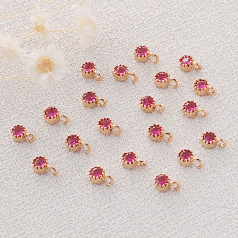 Preferential !!! 10pcs Gold Plated Zircon Charm,Gold Initial Charm,Tiny cz Pendant,cz Pave Charm, Rose Red, Wholesale