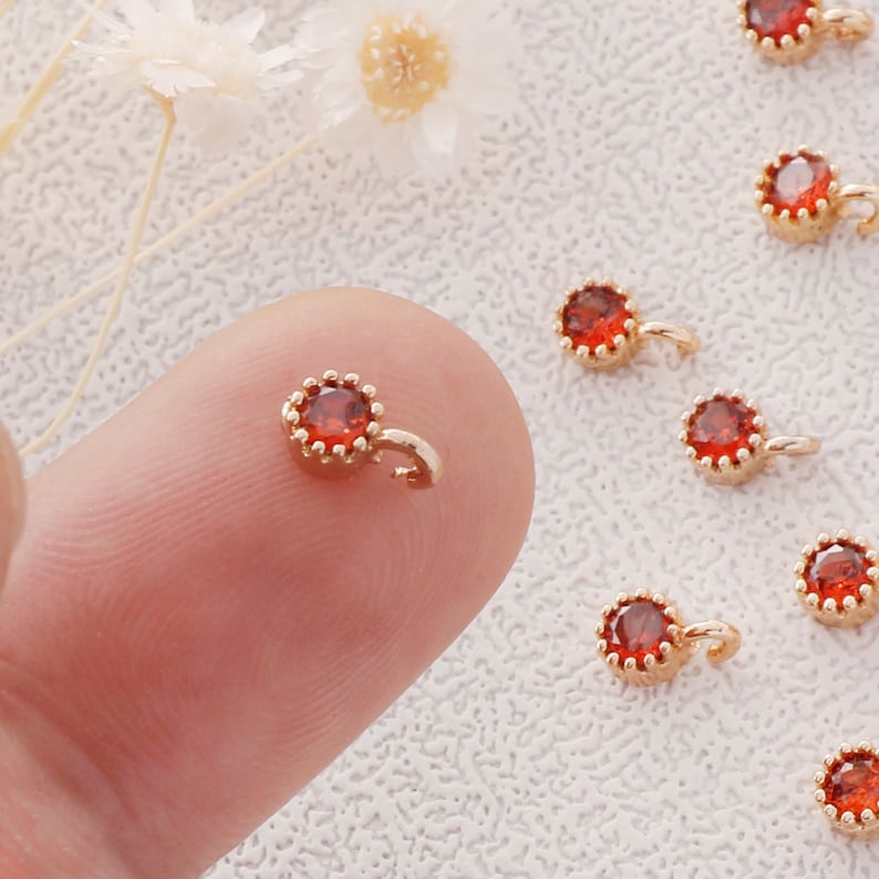 Preferential !!! 10pcs Gold Plated Zircon Charm,Gold Initial Charm,Tiny cz Pendant,cz Pave Charm, Red, Wholesale