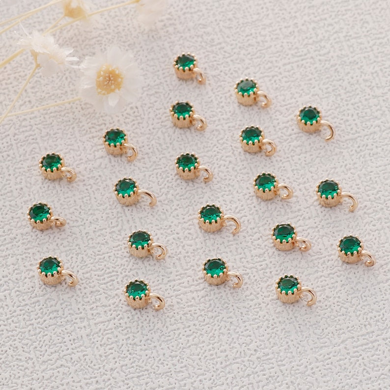 Preferential !!! 10pcs Gold Plated Zircon Charm,Gold Initial Charm,Tiny cz Pendant,cz Pave Charm, Green, Wholesale