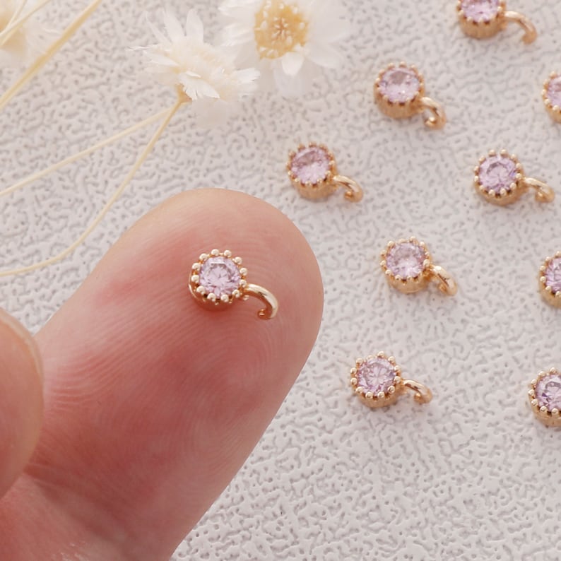 Preferential !!! 10pcs Gold Plated Zircon Charm,Gold Initial Charm,Tiny cz Pendant,cz Pave Charm, Pink, Wholesale